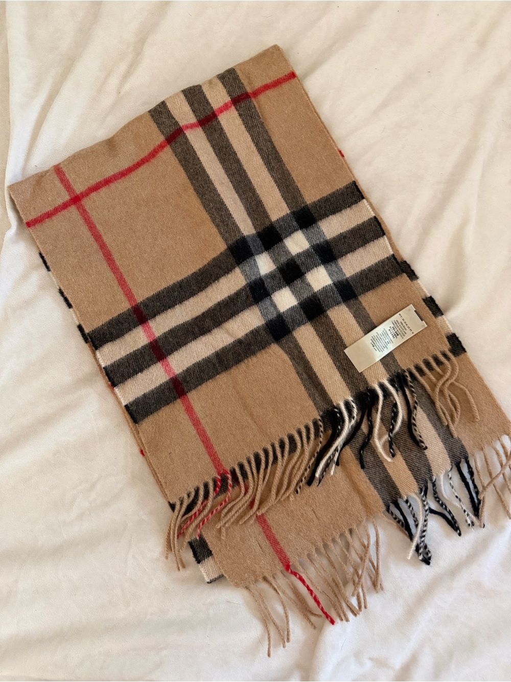 Burberry Classic Check Cashmere Scarf in Beige, Black, White, Red - Picture 5 of 9